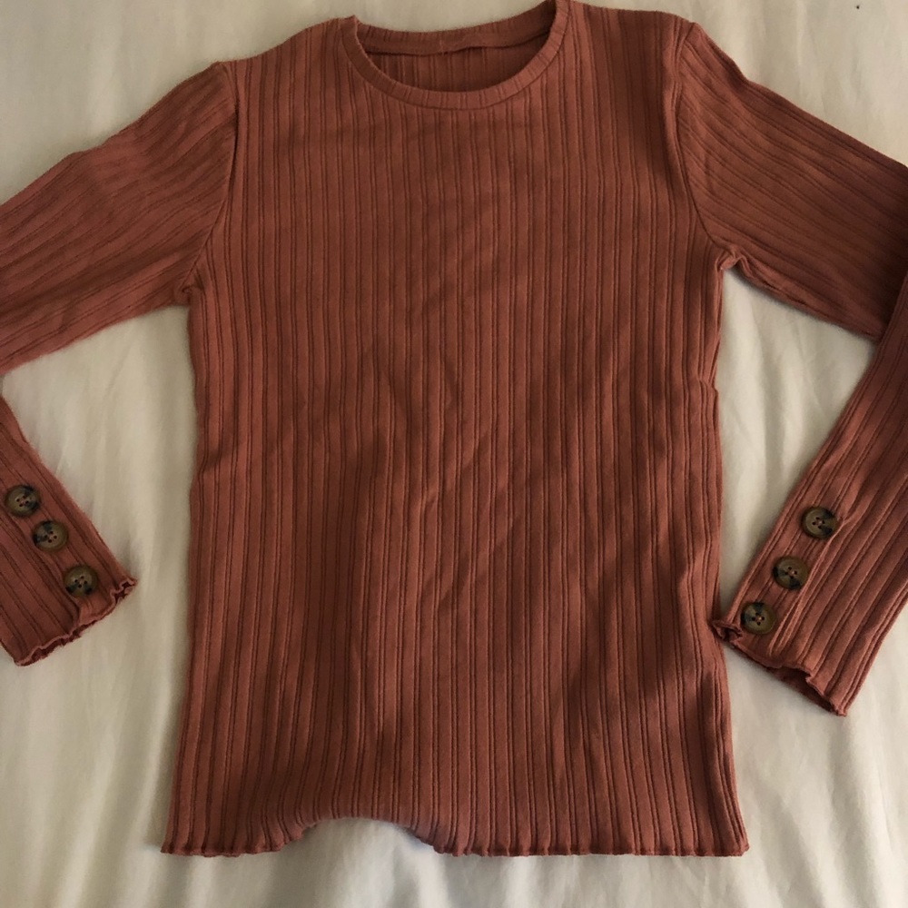 11/12 pink long sleeve button embroidered sleeve.